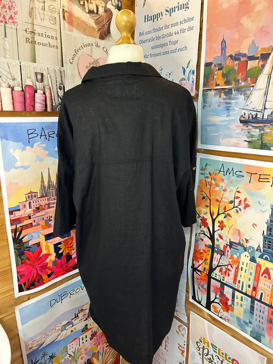 Schwarzes Hemdblusenkleid aus Baumwolle & Leinen - H&M - Gr. XL/42 - 44