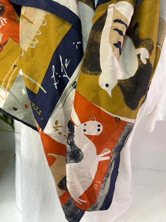 Tuch mit Tieren - 100% Seide