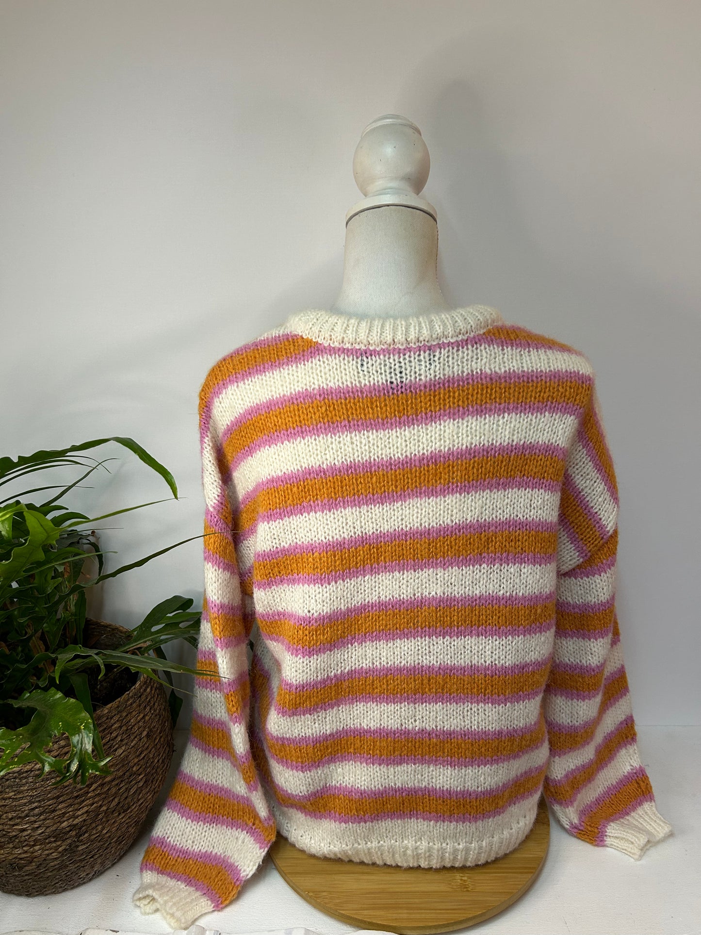 Dopamin Pullover Rosa / Orange gestreift - Vero Moda - Gr. M / 38