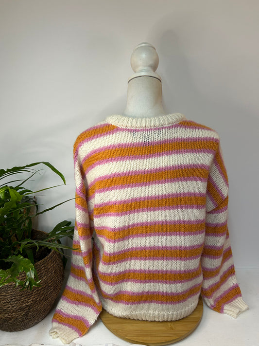 Dopamin Pullover Rosa / Orange gestreift - Vero Moda - Gr. M / 38