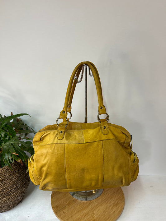 Tolle gelbe Echtleder Handtasche