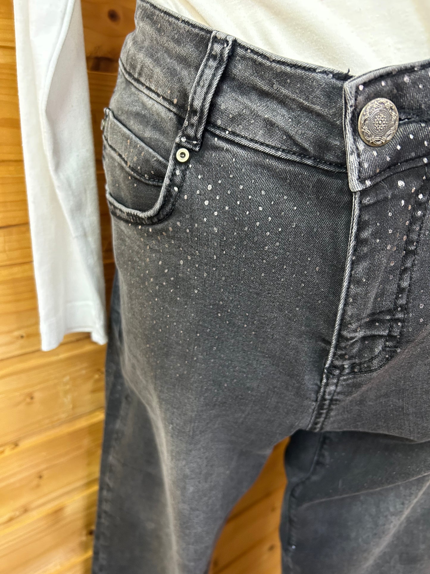 Silber gepunktete Jeans - Cartoon - Gr. L / 40