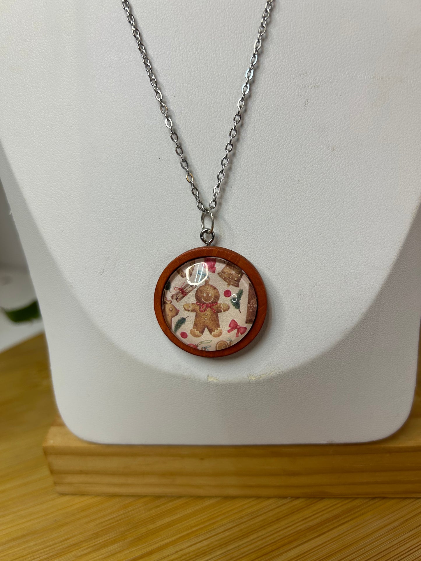 Cabochon Kette kleiner Lebkuchen Holzfassung - Schmuck - Handgemacht