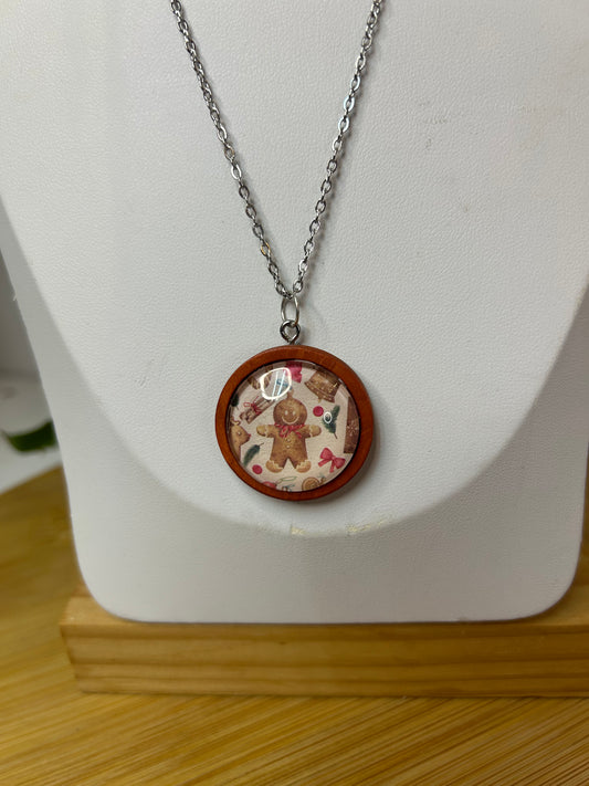 Cabochon Kette kleiner Lebkuchen Holzfassung - Schmuck - Handgemacht