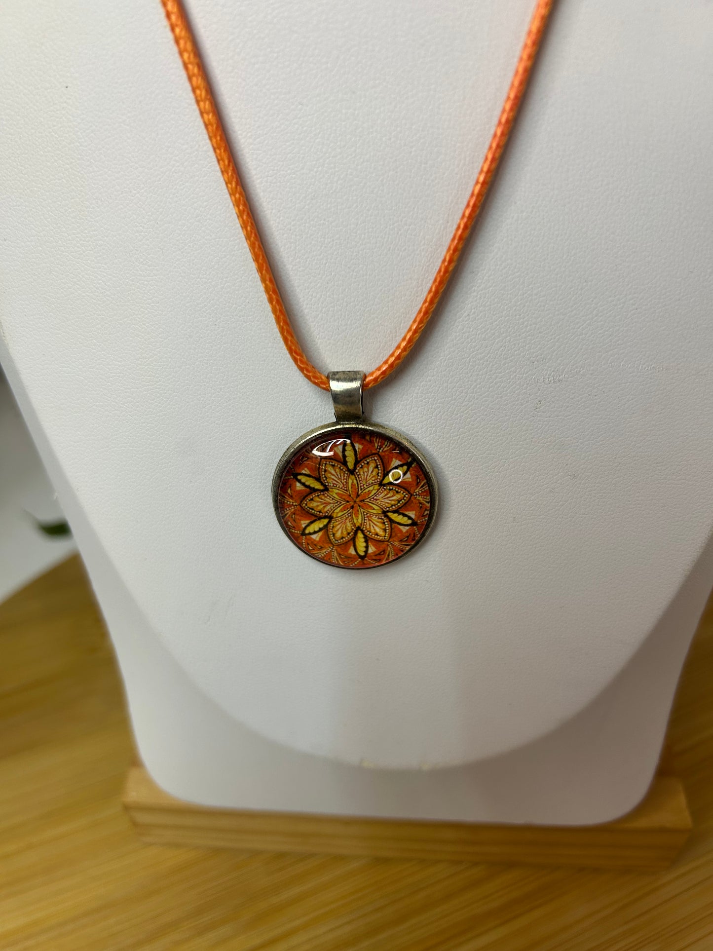 Cabochon Kette mandala Orange & Braun - Schmuck - Handgemacht
