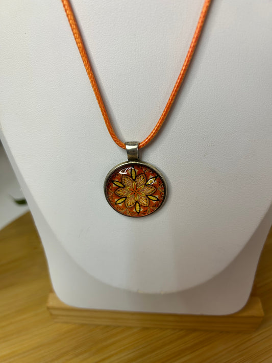 Cabochon Kette mandala Orange & Braun - Schmuck - Handgemacht
