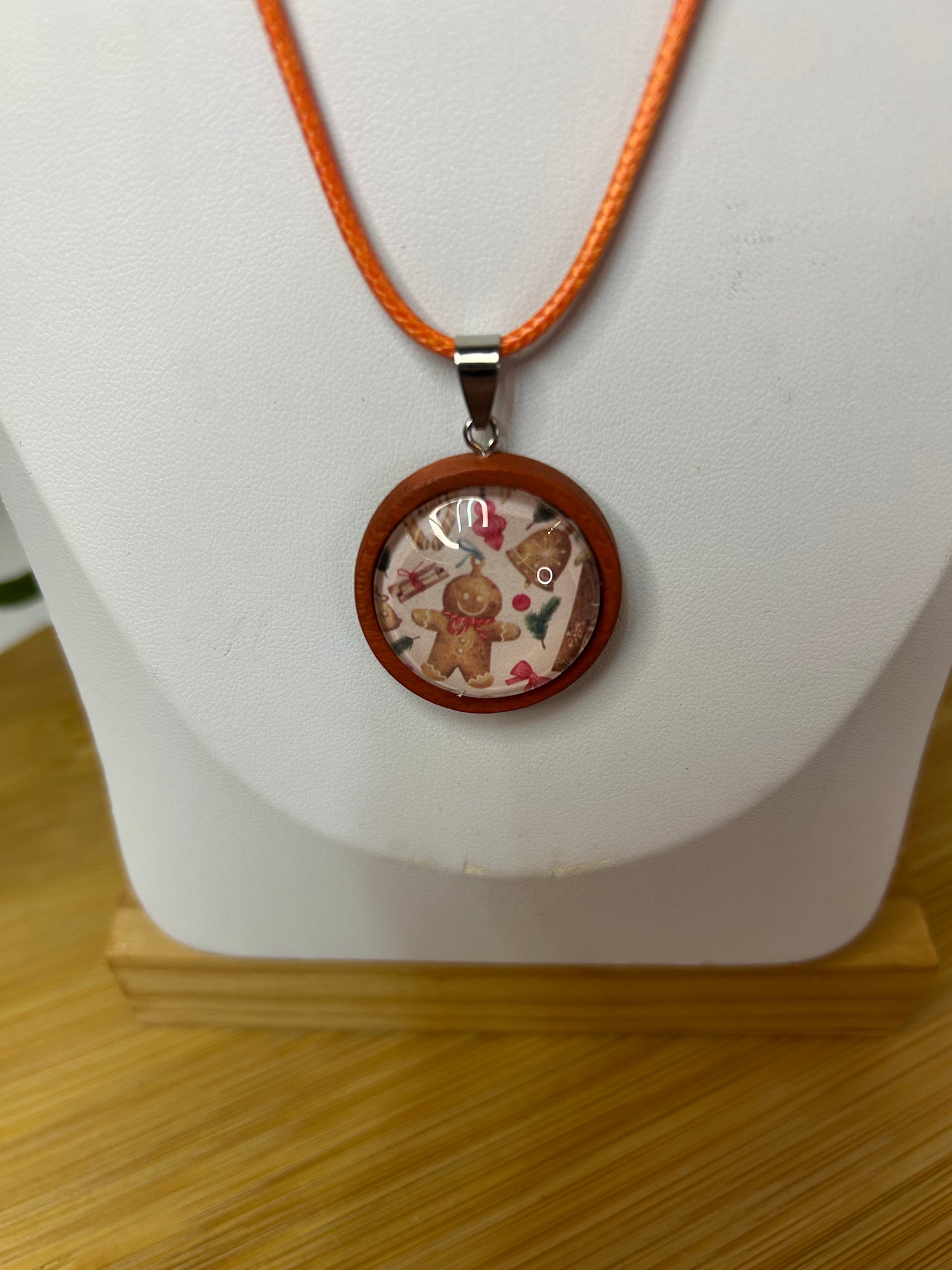 Cabochon Kette kleiner Lebkuchen Holzfassung - Schmuck - Handgemacht