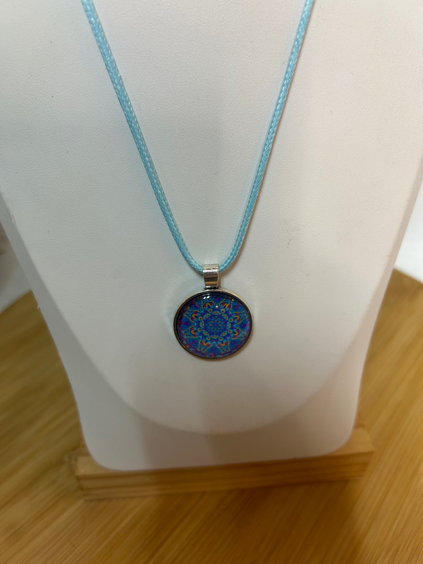 Cabochon Kette Mandala Bunt Metallfassung - Schmuck - Handgemacht