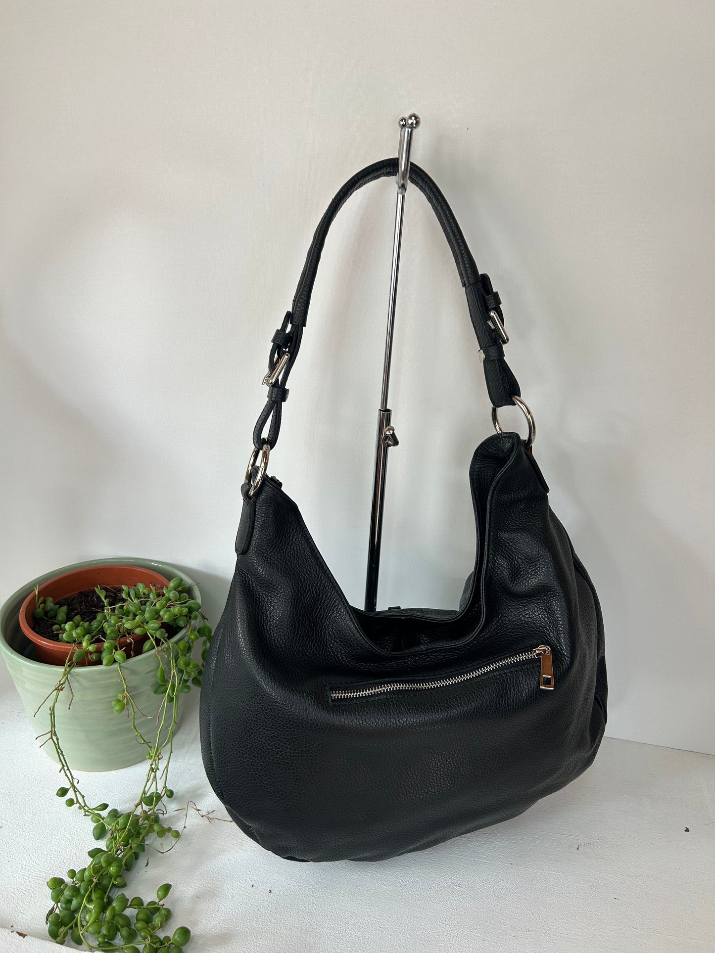 Schwarze Echtleder Handtasche - Made in Italy - Accessoires