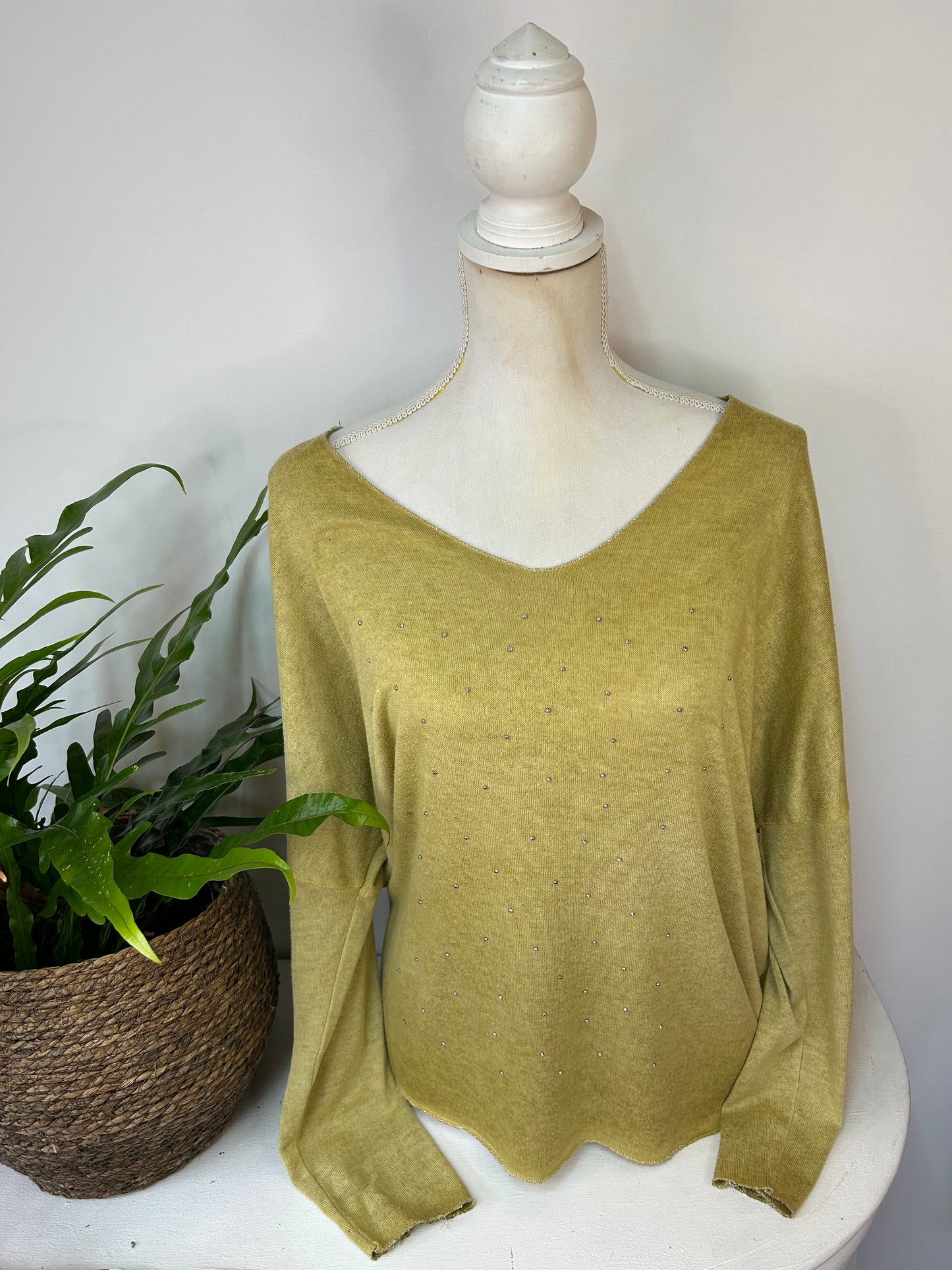 Sweatshirt mit Glitzersteinchen - Made in Italy - Gr. XL
