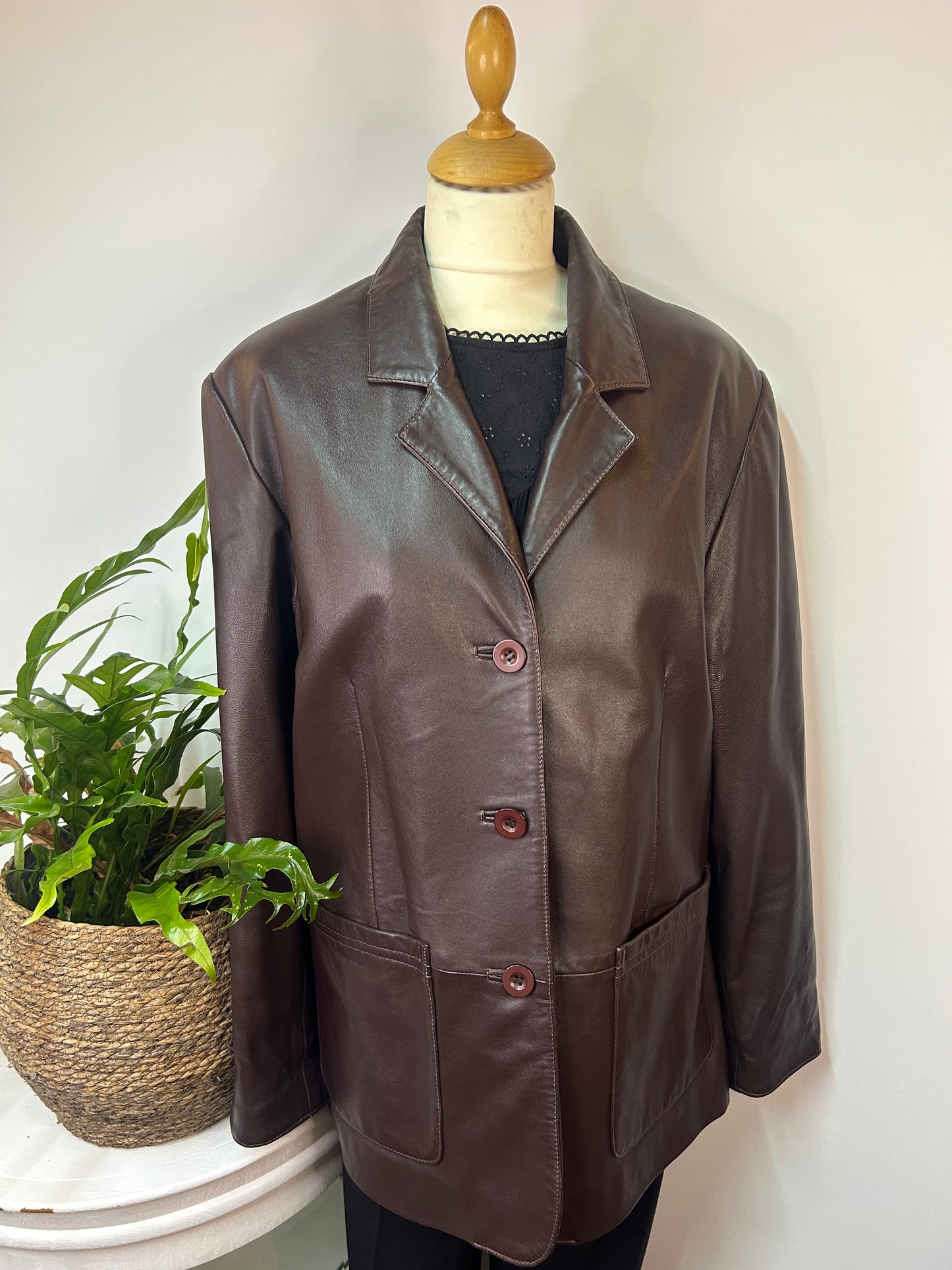 Vintage / Retro Echtleder Longblazer - Gr. 42