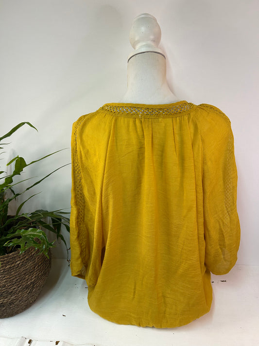 BOHO kurzarm Bluse - APRICOT - Gr. XL