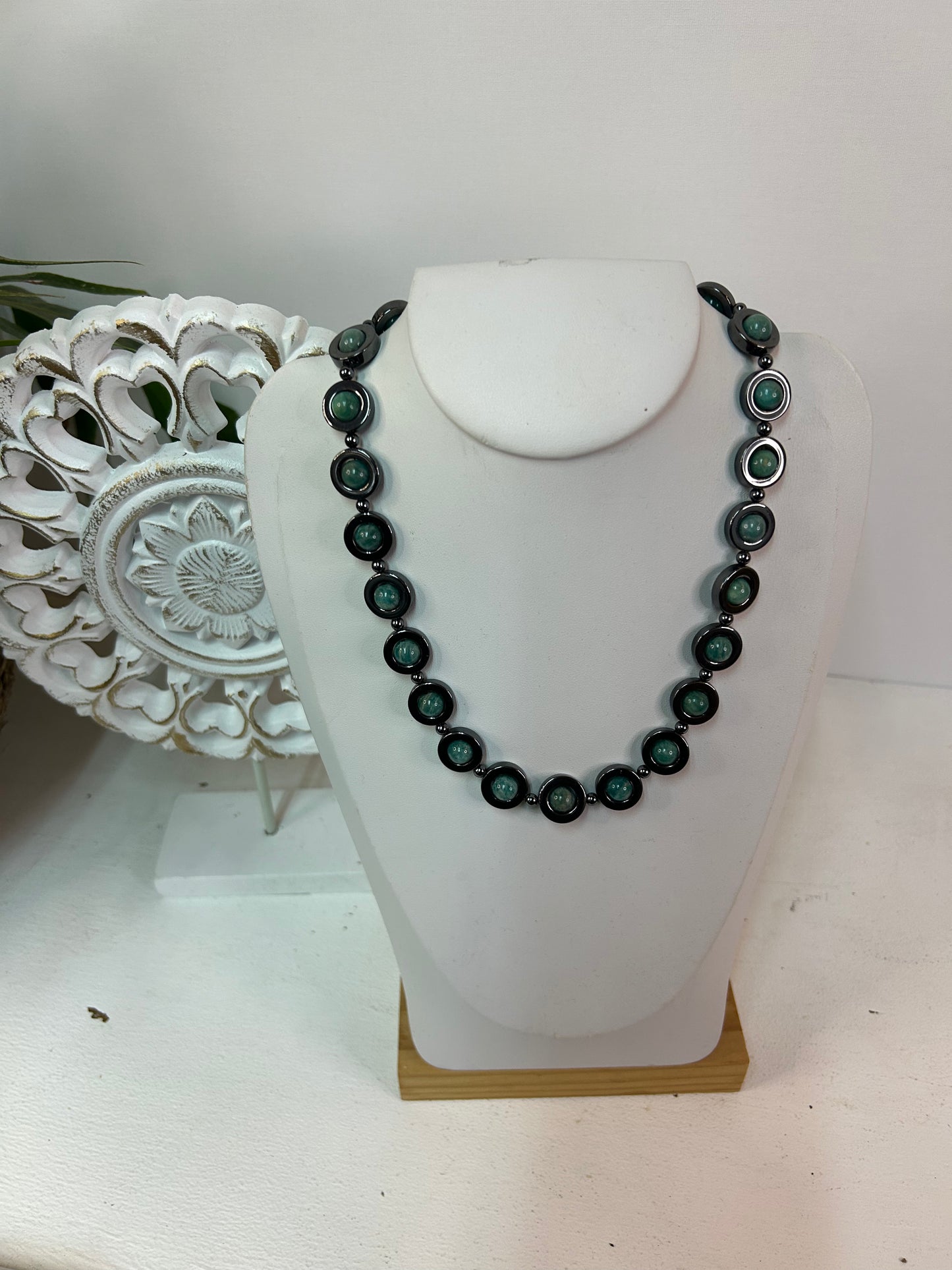Amazonit Hämatit Silber Collier / Kette - Handmade - Schmuck