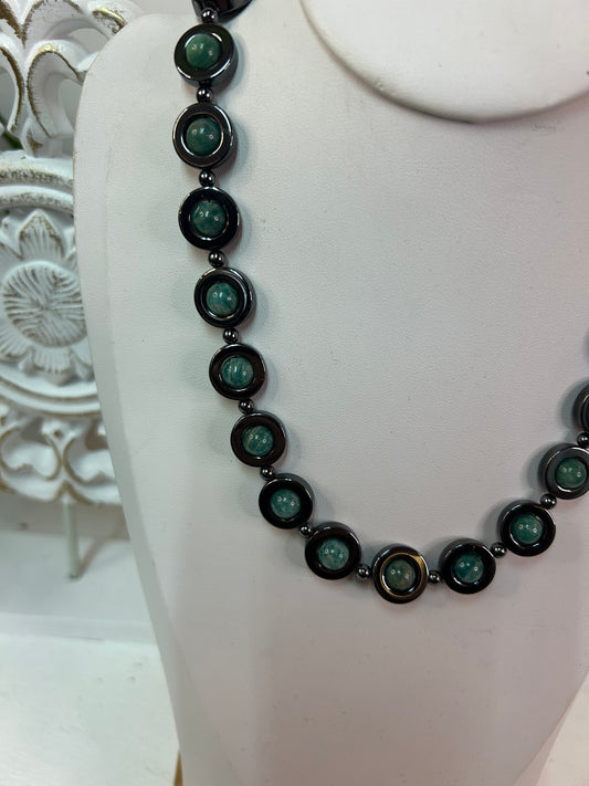 Amazonit Hämatit Silber Collier / Kette - Handmade - Schmuck