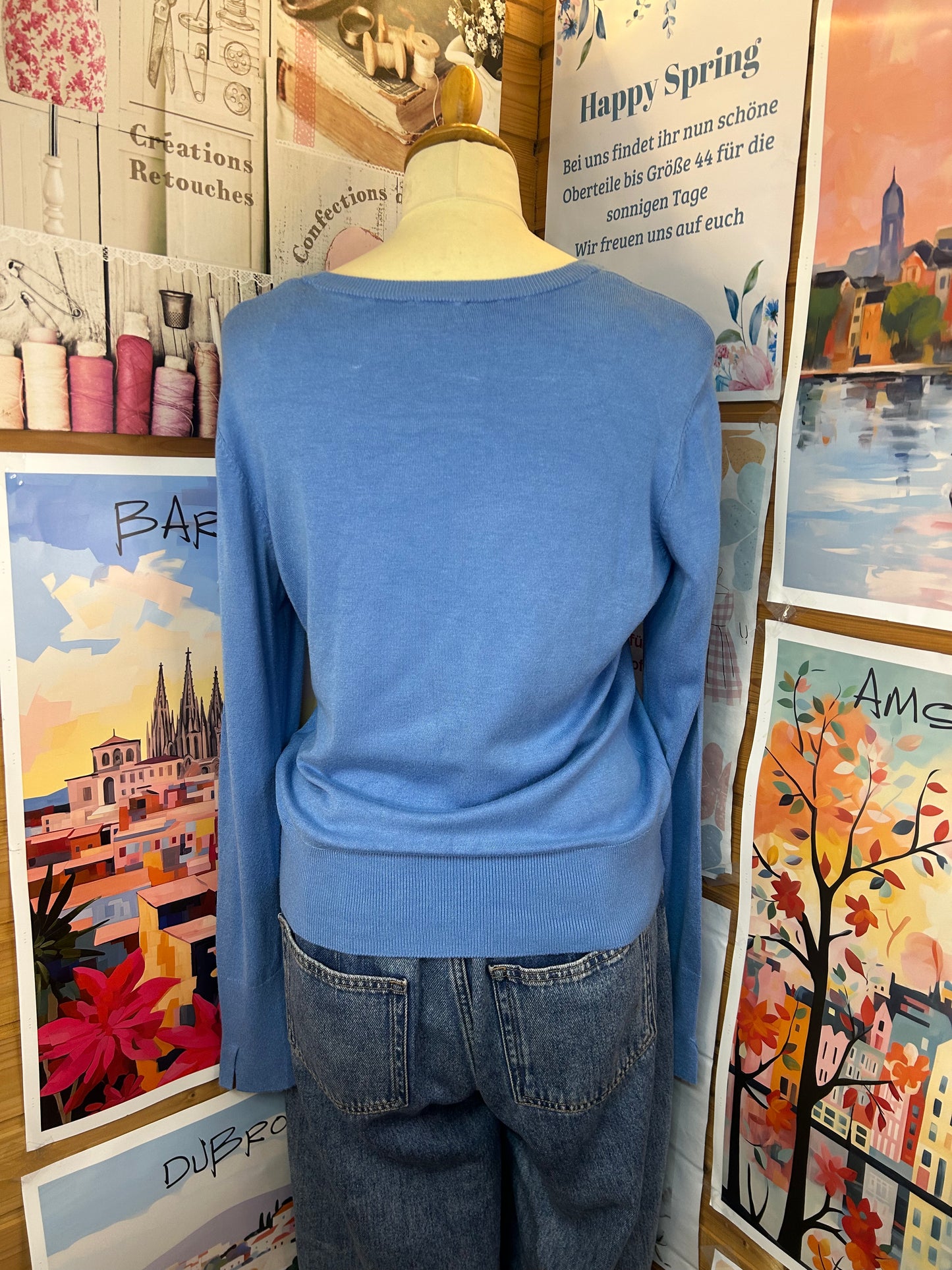 Basic Damen-Sweatshirt in Blau mit Rundhalsausschnitt & bequemer Passform - C&A - Gr. M / 38