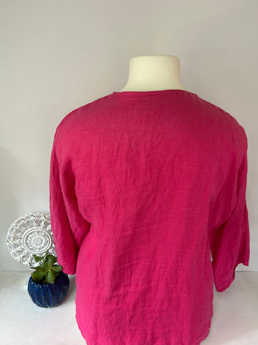 Pinke Leinen Bluse - Made in Italy - Gr. 44 / 46