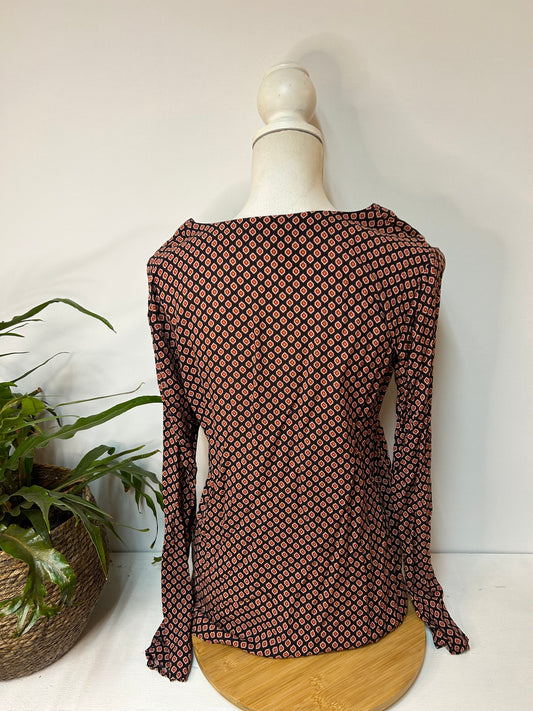 Damen Bluse locker – V-Ausschnitt, gemustert Blau / Rot - S.Oliver - Gr. S / 36