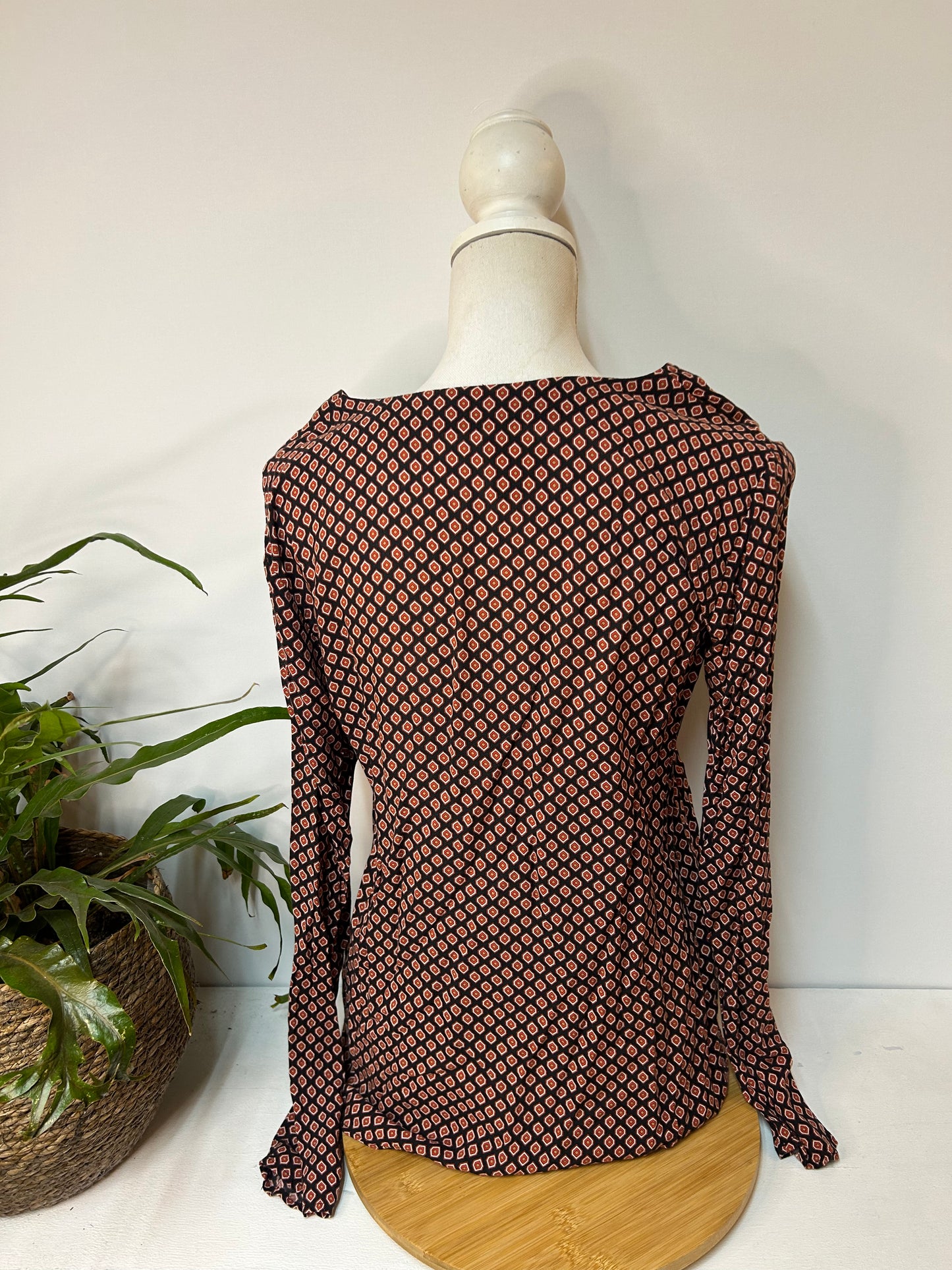 Damen Bluse locker – V-Ausschnitt, gemustert Blau / Rot - S.Oliver - Gr. S / 36