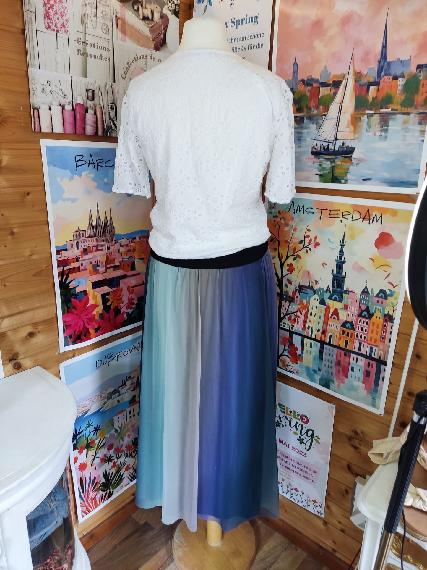 Langer Maxirock im sanften Farbverlauf von Mint bis Dunkelblau - CINQUE - Gr. M/L -38/40 - Designers