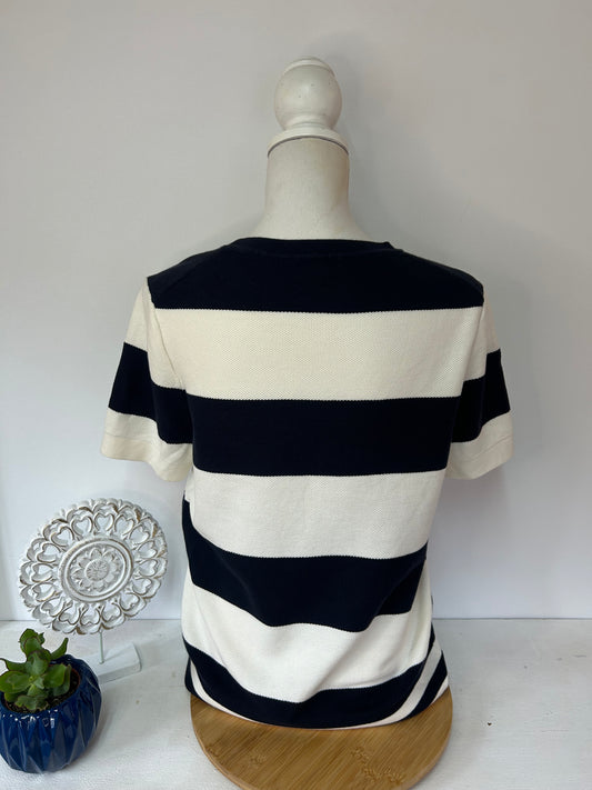 Modernes Damen T-Shirt mit zeitlosem Streifenmuster dunkelblau - weiß - Tommy Hilfiger - Gr. L / 40 - Designer