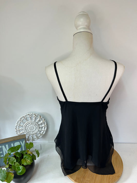 Schwarzes Chiffon-Top mit verstellbaren Spaghettiträgern - DELICIA - Gr. XS / 34
