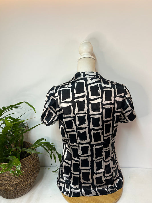 Muster Bluse Schwarz & Silber - Esprit - Gr. M / L - 38 / 40