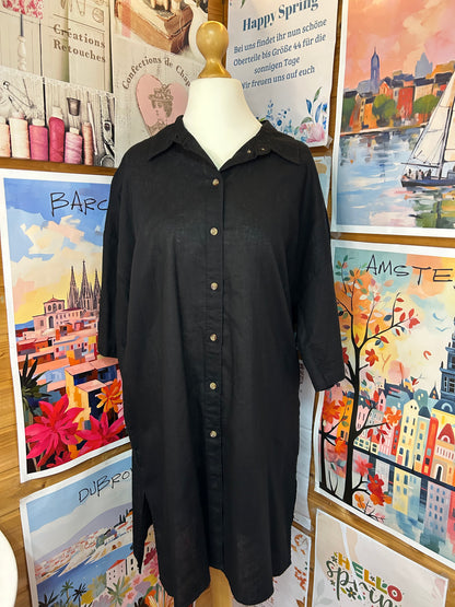 Schwarzes Hemdblusenkleid aus Baumwolle & Leinen - H&M - Gr. XL/42 - 44
