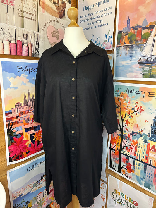 Schwarzes Hemdblusenkleid aus Baumwolle & Leinen - H&M - Gr. XL/42 - 44