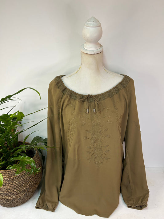 Langarm Bluse mit Stickerei - Esprit - Gr. M / L