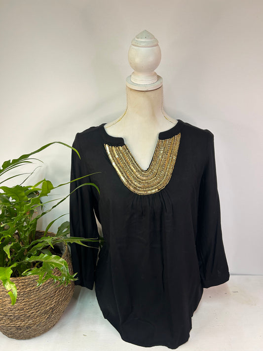 Bluse mit goldenen Pailletten - Vero Moda - Gr. M - Halloween