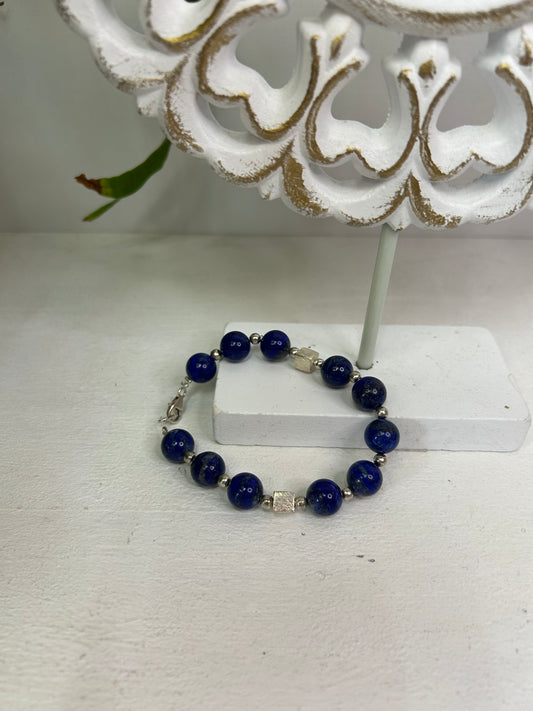 Handgemachtes Lapislazuli Armband mit Silber Würfeln - Unikat - Schmuck