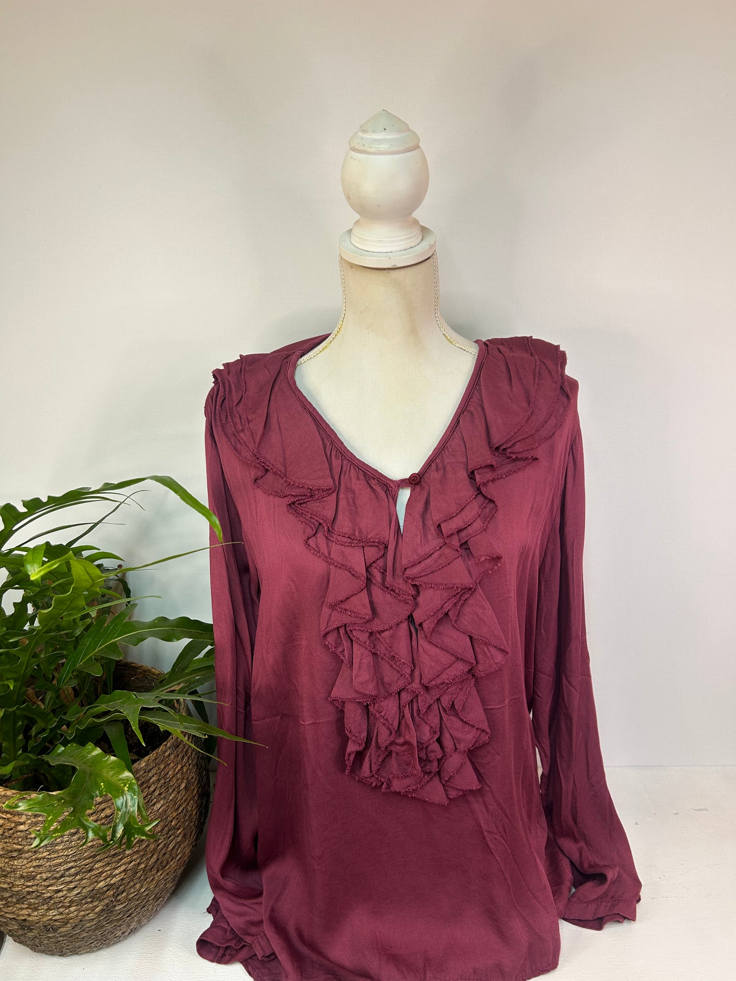 Lockere Rüschenbluse - Made in Italy - Gr. L / 40