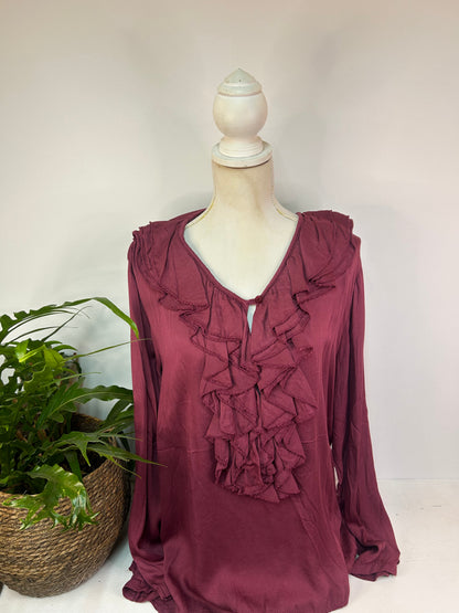 Lockere Rüschenbluse - Made in Italy - Gr. L / 40