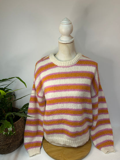 Dopamin Pullover Rosa / Orange gestreift - Vero Moda - Gr. M / 38