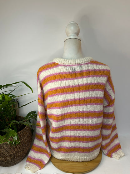 Dopamin Pullover Rosa / Orange gestreift - Vero Moda - Gr. M / 38