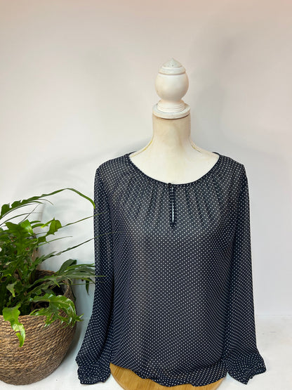 Lockere, durchsichtige Bluse gepunketet - s. Oliver Premium - Gr. L / 40