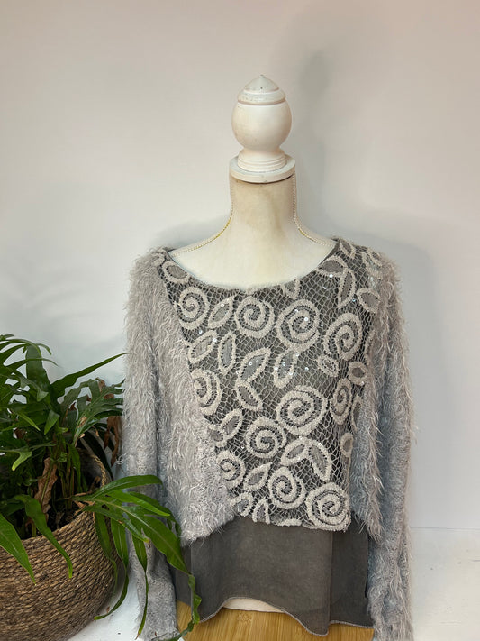 Pullover Bluse Glitzer - Made in Italy - Gr. XL / 42