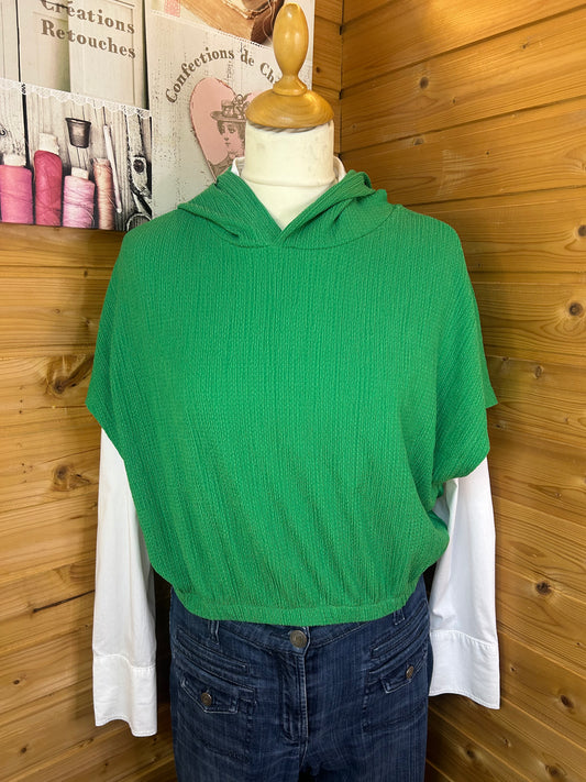 Grüner kurz geschnittener Pullunder mit Kapuze - Tom Tailor Denim - Gr. M / 38