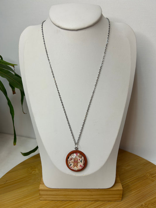Cabochon Kette kleiner Lebkuchen Holzfassung - Schmuck - Handgemacht