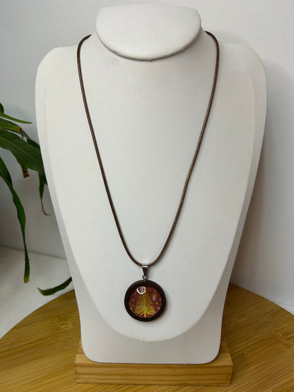 Cabochon Kette Tannenbaum Dunkelrot & Gold Holzfassung - Schmuck - Handgemacht
