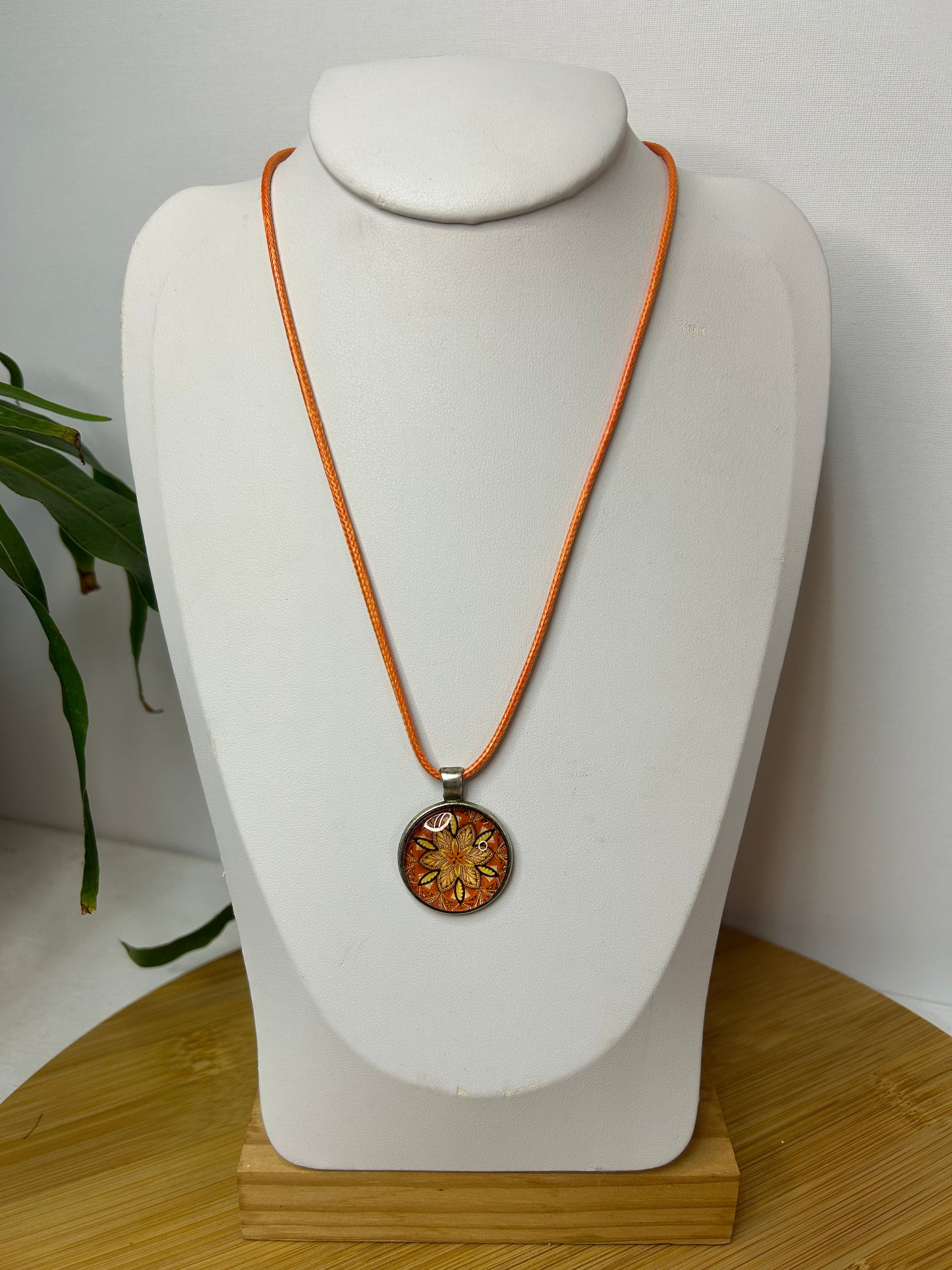Cabochon Kette mandala Orange & Braun - Schmuck - Handgemacht