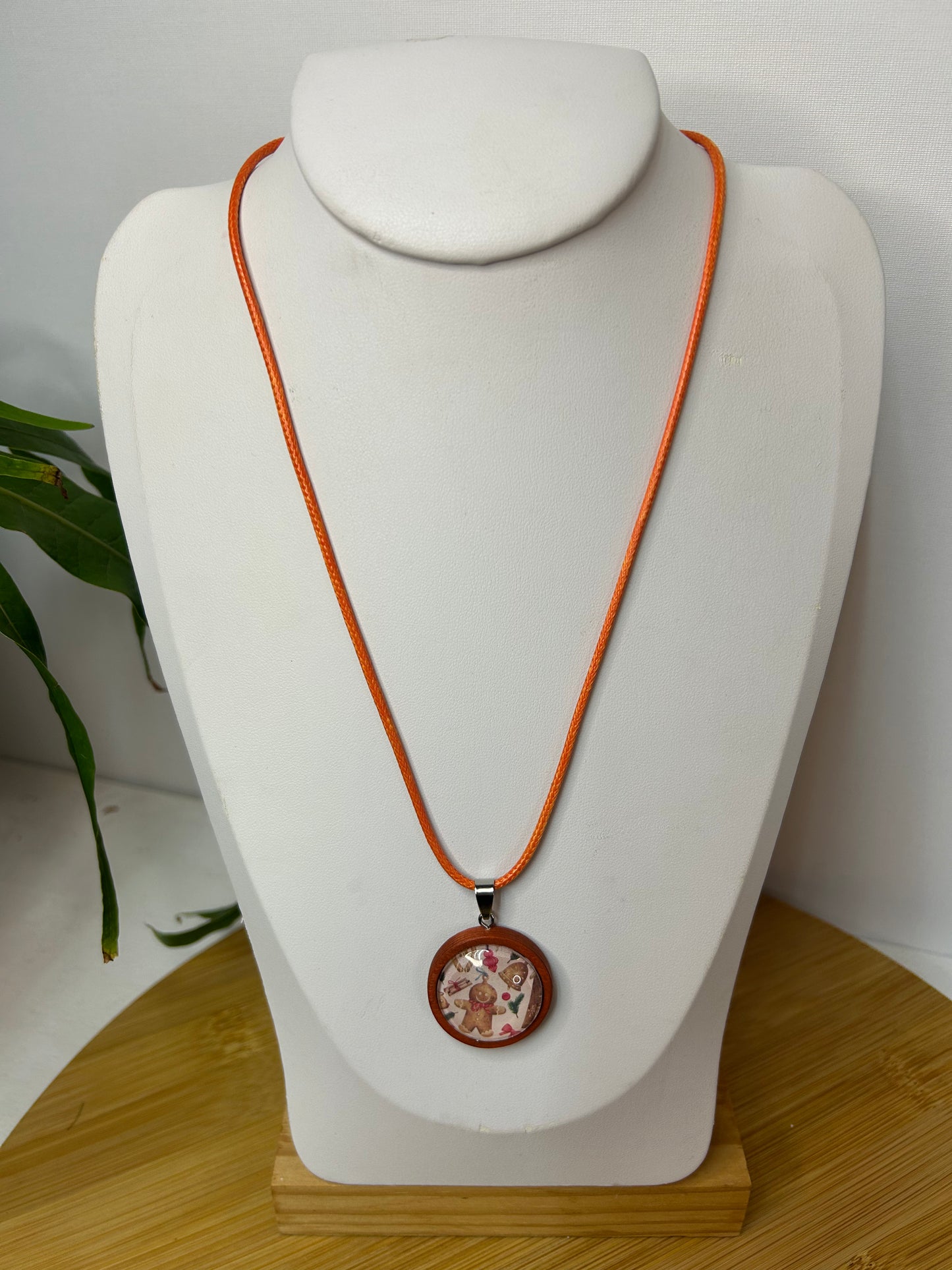 Cabochon Kette kleiner Lebkuchen Holzfassung - Schmuck - Handgemacht