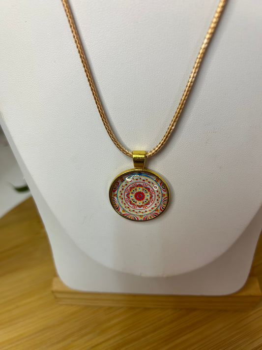 Cabochon Kette Mandala Bunt - Schmuck - Handgemacht