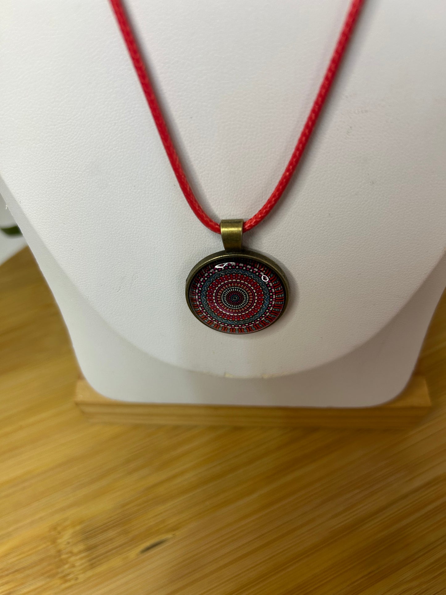 Cabochon Kette Mandala Pink & Türkis - Schmuck - Handgemacht