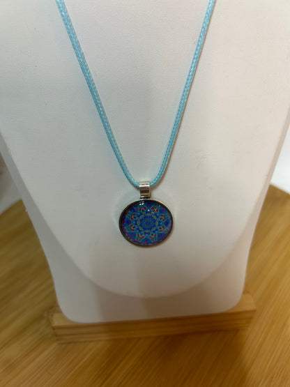 Cabochon Kette Mandala Bunt Metallfassung - Schmuck - Handgemacht