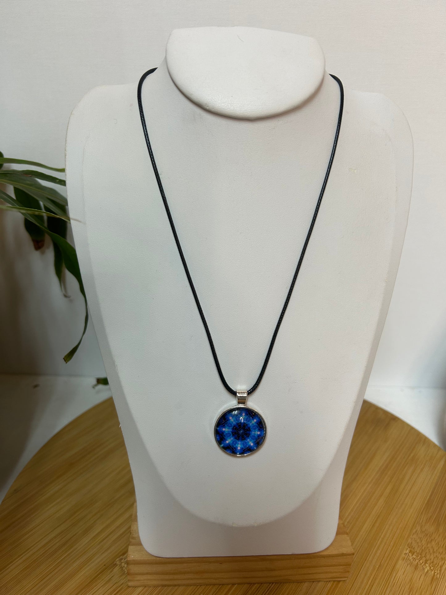 Cabochon Kette Mandala Blau Metallfassung - Schmuck - Handgemacht