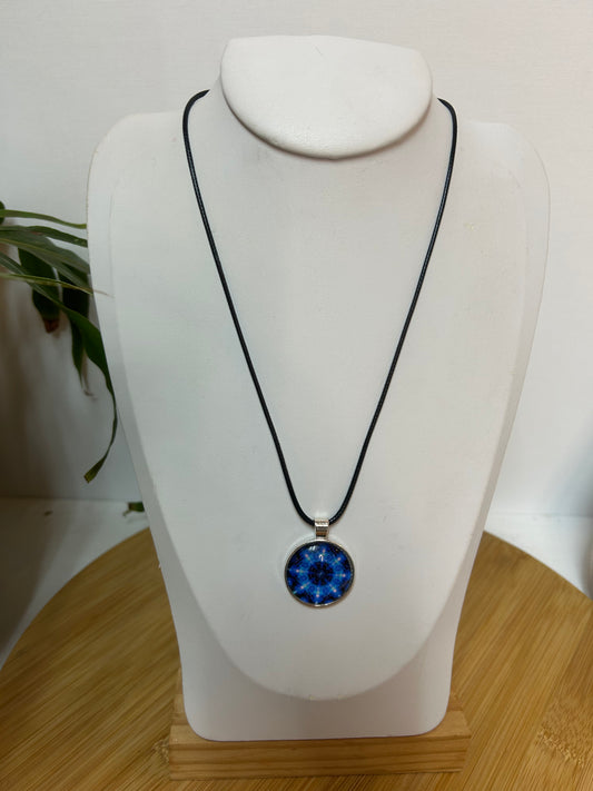 Cabochon Kette Mandala Blau Metallfassung - Schmuck - Handgemacht