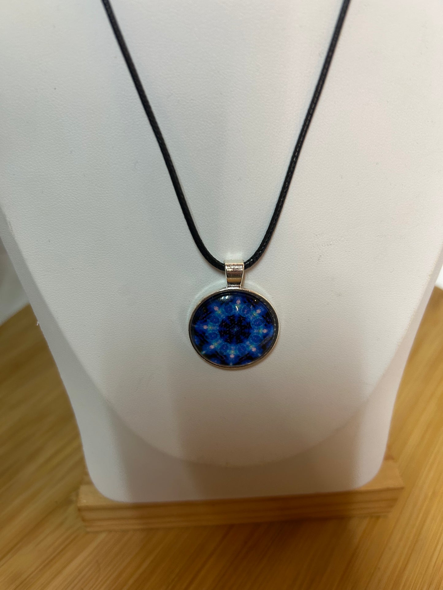 Cabochon Kette Mandala Blau Metallfassung - Schmuck - Handgemacht