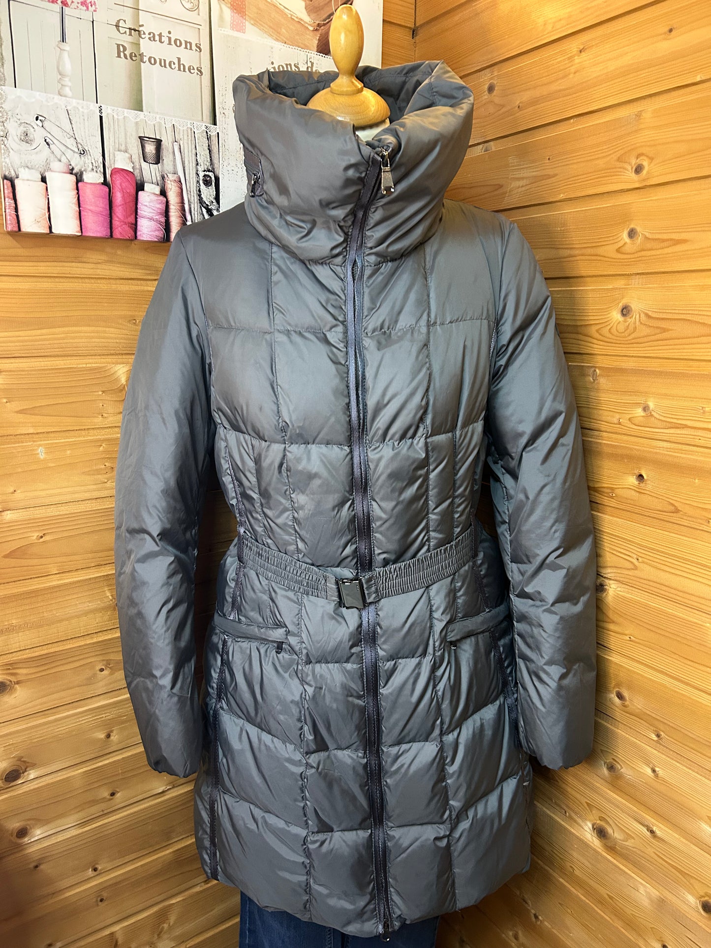 Gepolsterte Winterjacke mit Kapuze & Taillengürtel - Geox - Gr. L / 40 - Designer