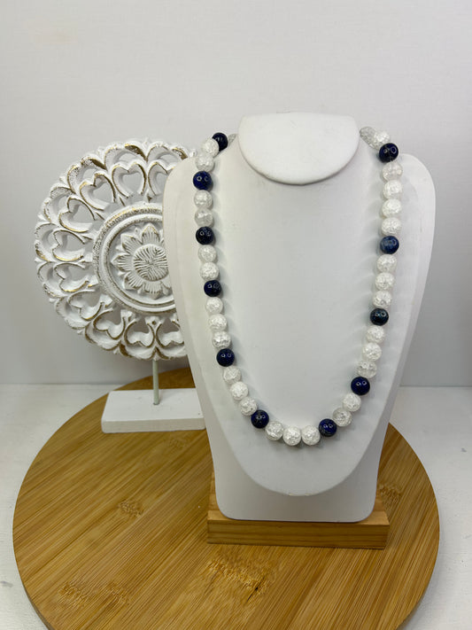 Handgemachte Lapislazuli - Bergkristall Kette - Unikat - Schmuck
